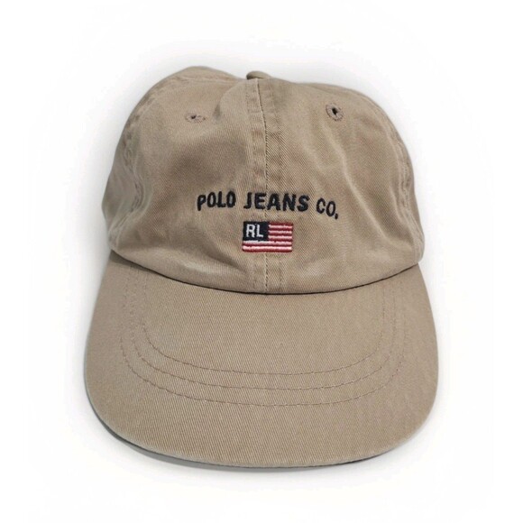Vintage Youth Ralph Lauren Polo Jeans Co Hat Cap Khaki Adjustable Size 4-7 Flag - Picture 1 of 8